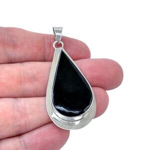 Estate Mexico Taxco TA-152 Sterling Silver 925 Onyx Teardrop Pendant